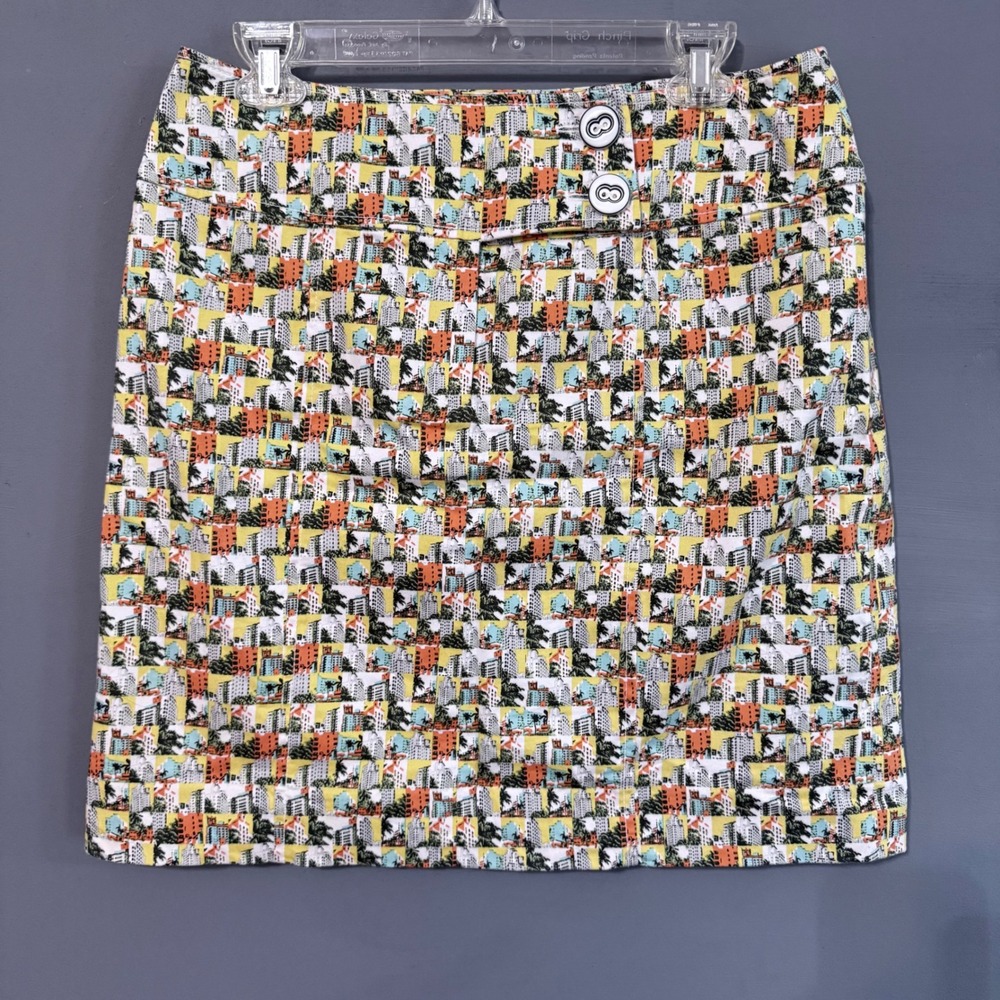 Retro 90s Mini Skirt Etcetera Yellow Cityscape Funky Colorful size 10